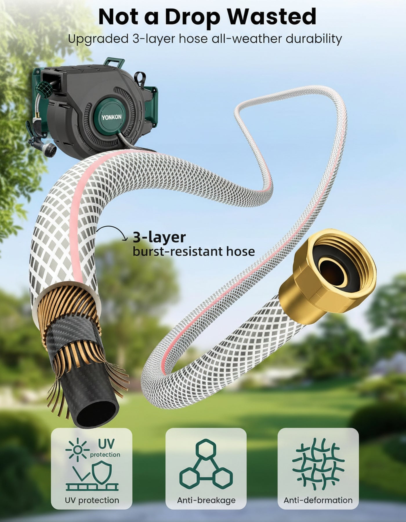 YONKON Retractable Heavy Duty Garden Hose Reel - 100 ft x 1/2 in