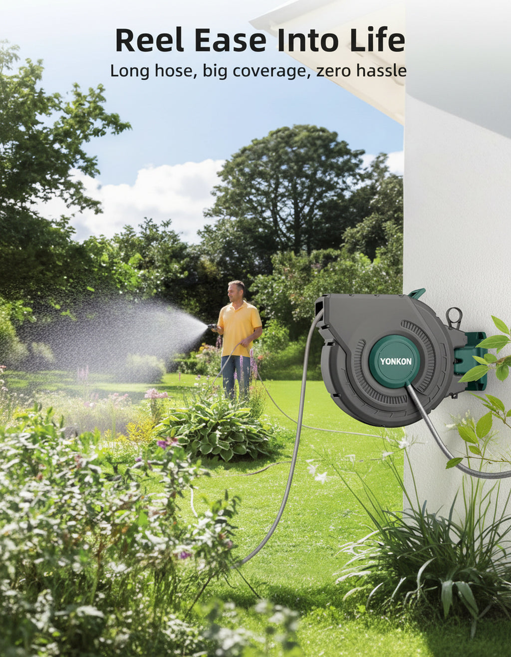 YONKON Retractable Heavy Duty Garden Hose Reel - 100 ft x 1/2 in