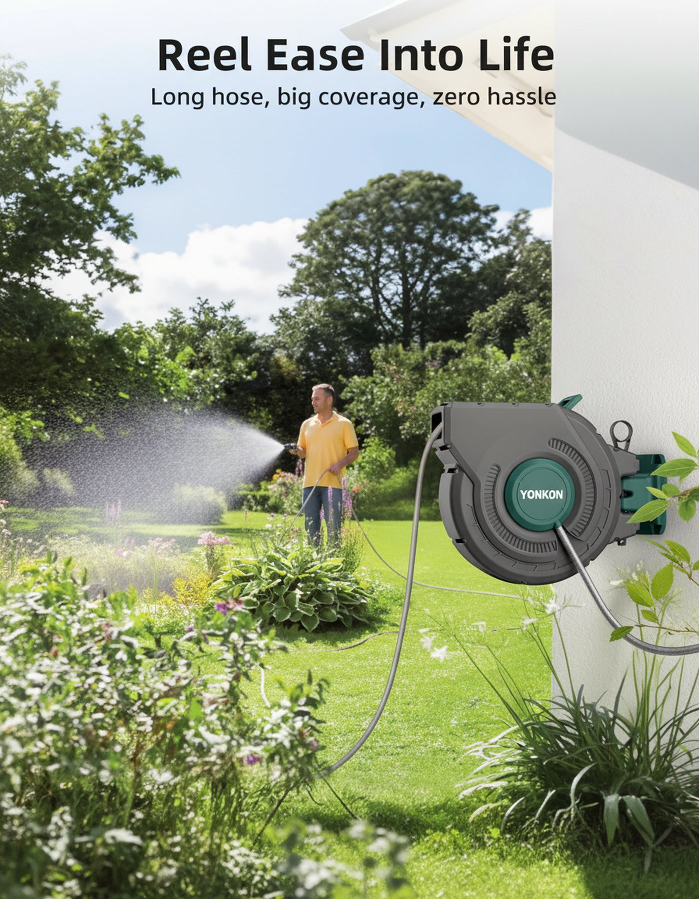 YONKON Retractable Heavy Duty Garden Hose Reel - 100 ft x 1/2 in