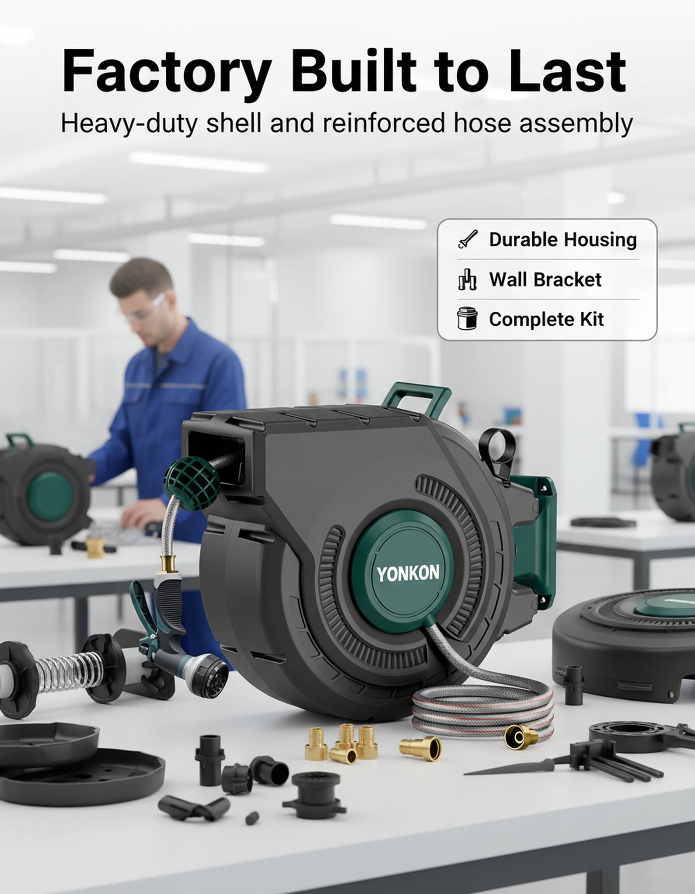 YONKON Retractable Heavy Duty Garden Hose Reel - 100 ft x 1/2 in